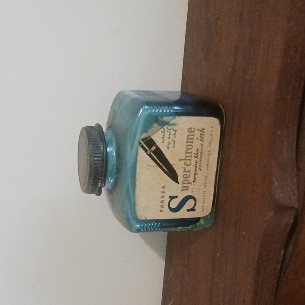 1950s Parker super Chrome turquoise ink bottle